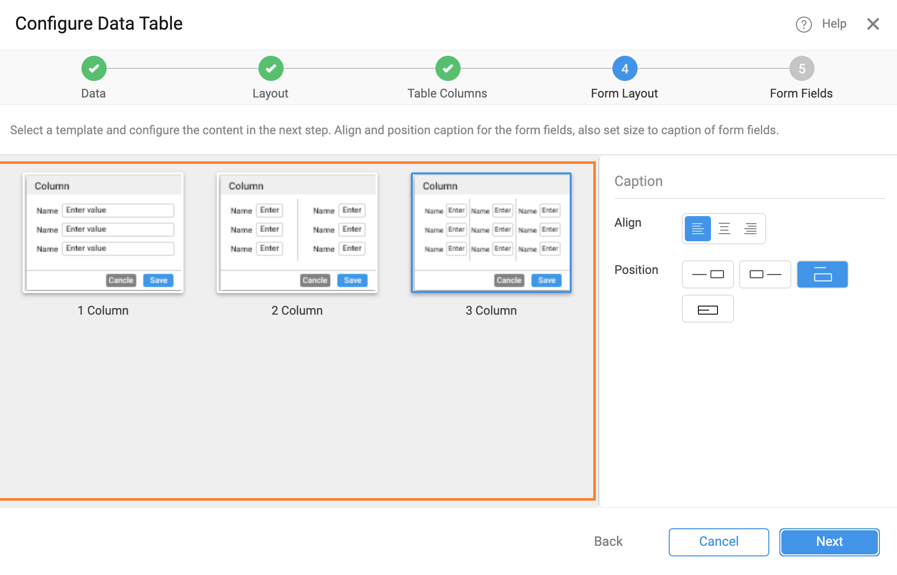 Data Table Configure Dialog Background