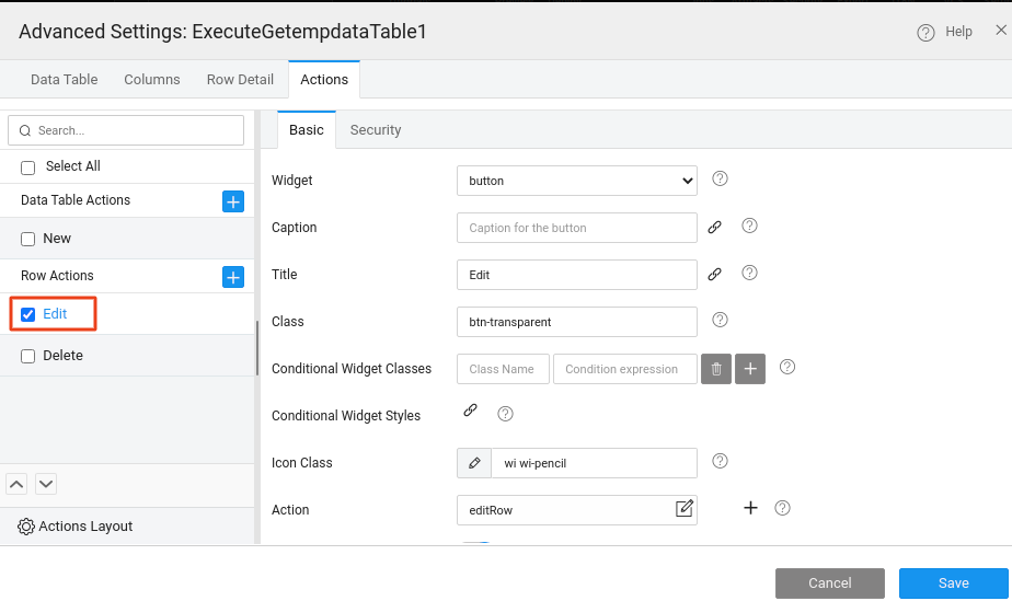 check edit action in datatable