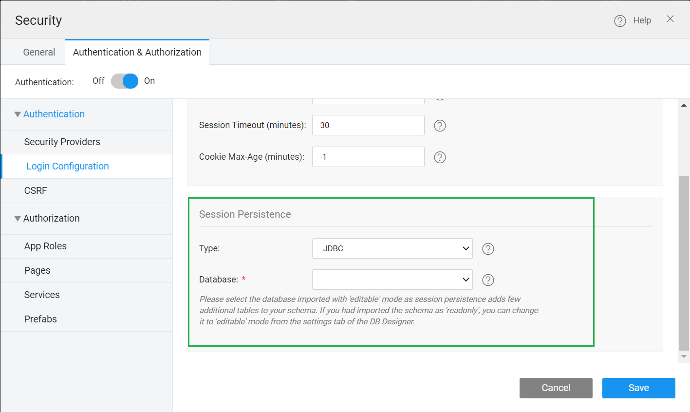 jdbc session persistence